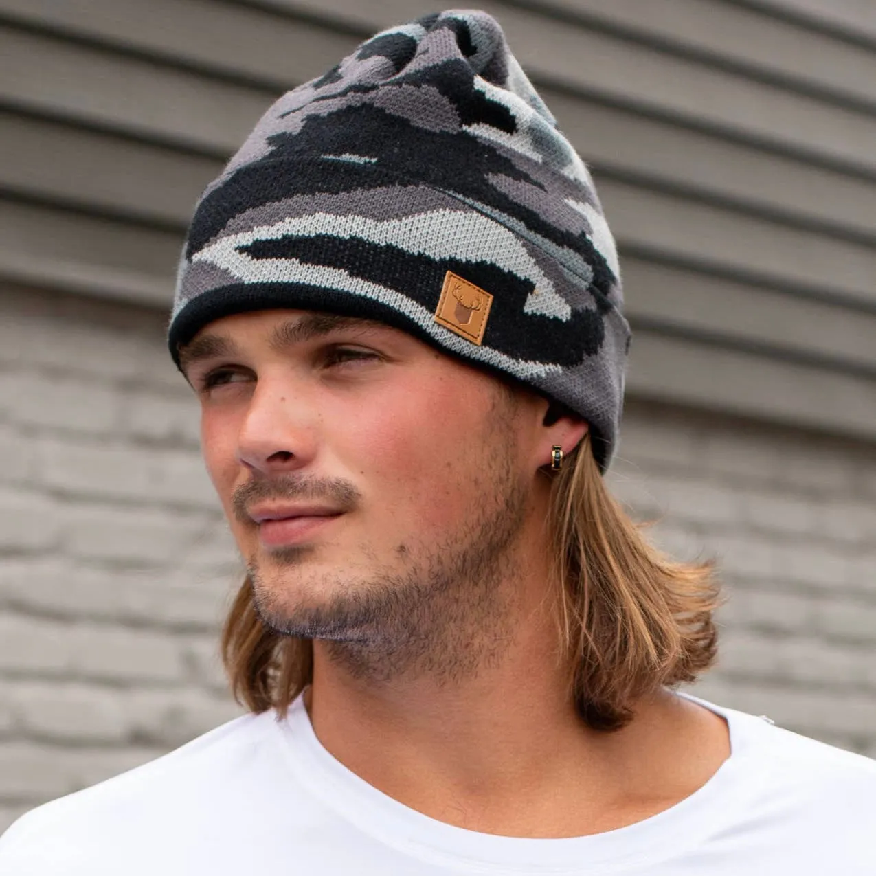 Men's Grey Camouflage Knit Beanie