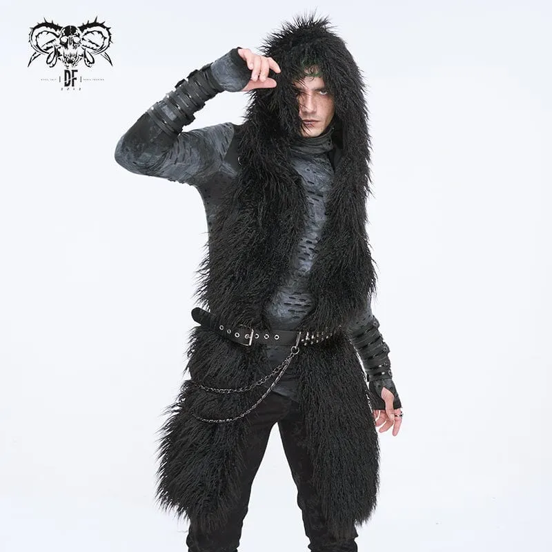 Mens Punk Faux Fur Scarf Hood