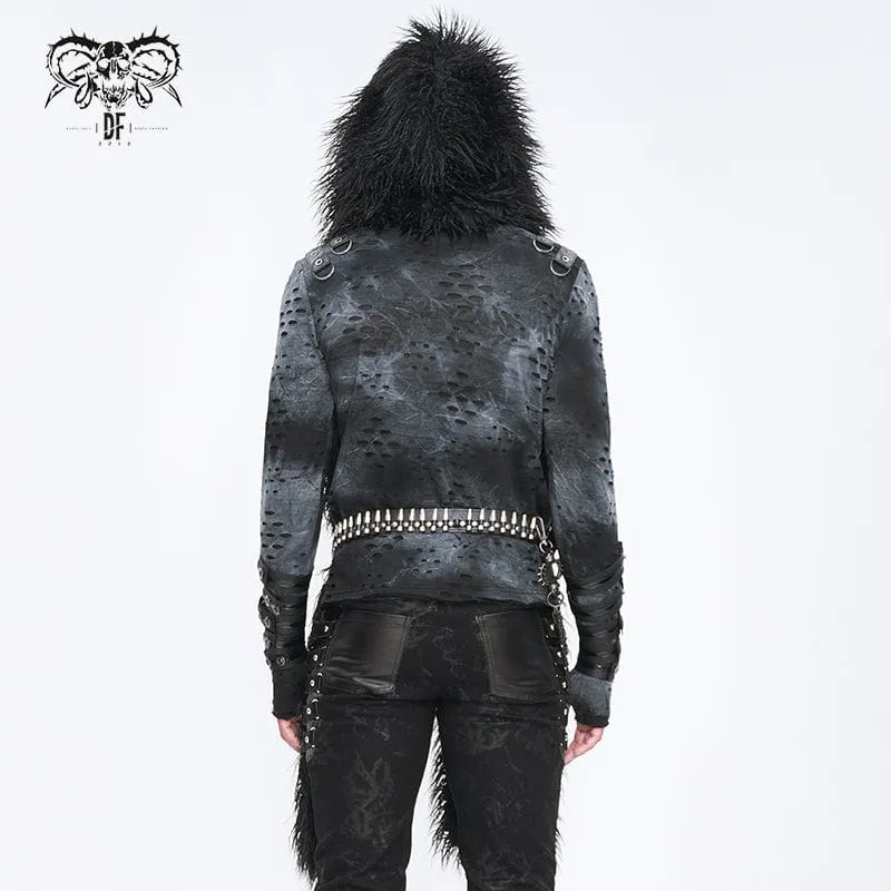 Mens Punk Faux Fur Scarf Hood