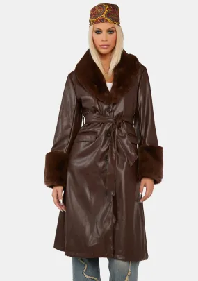 Mocha Heart Beat Here Vegan Leather Trench Coat