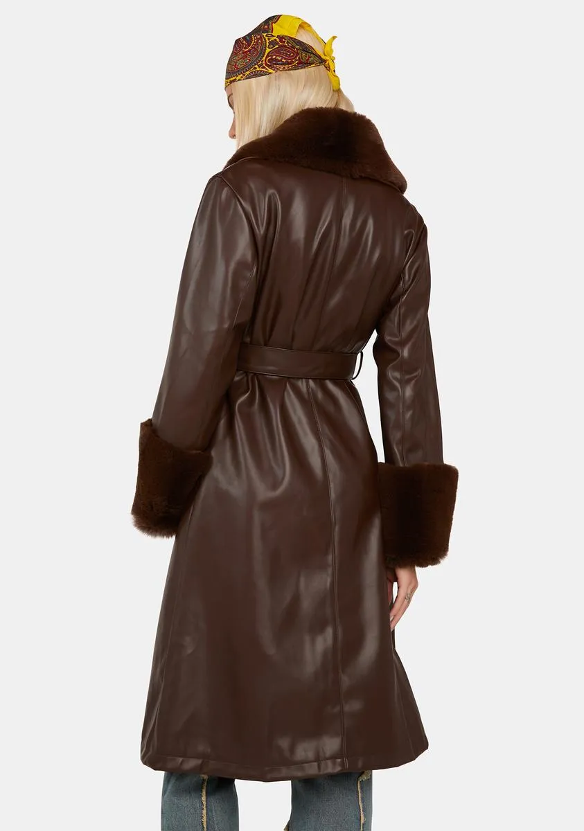 Mocha Heart Beat Here Vegan Leather Trench Coat