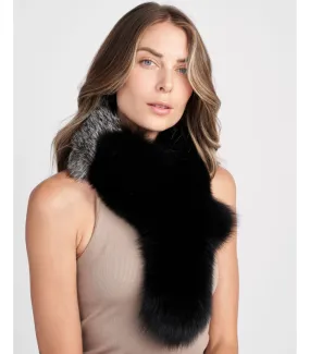 Monica Fox Fur Scarf in Black and Grey Furhatworld.com