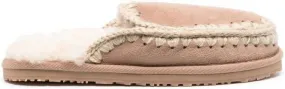 Neutral shearling slippers with contrast stitching by Mou