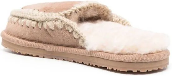 Neutral shearling slippers with contrast stitching by Mou