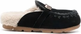 Black shearling slippers with logo plaque by Mou