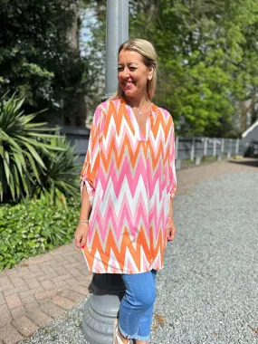 Gloria's Soft Touch Orange Tunic With Zig Zag Pattern