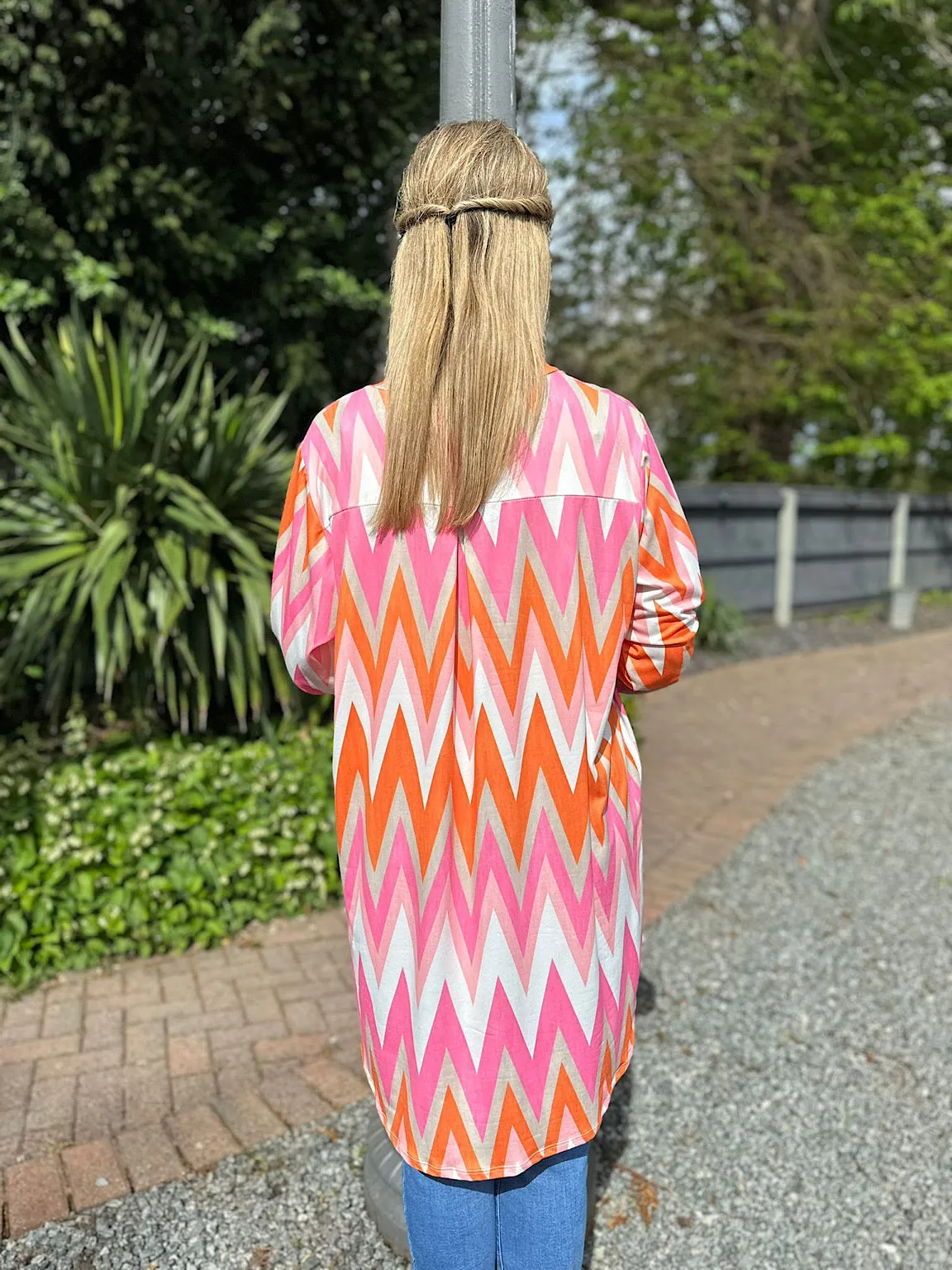 Gloria's Soft Touch Orange Tunic With Zig Zag Pattern