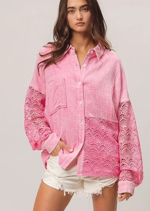 Oversized Gauze Lace Top