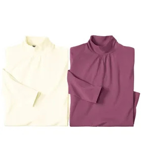 Pack of 2 Womens Turtleneck Tops Ecru Raspberry