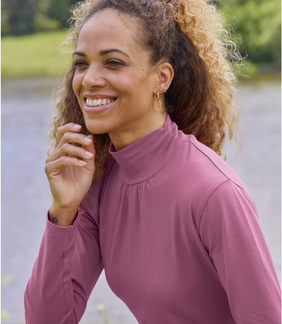 Pack of 2 Womens Turtleneck Tops Ecru Raspberry