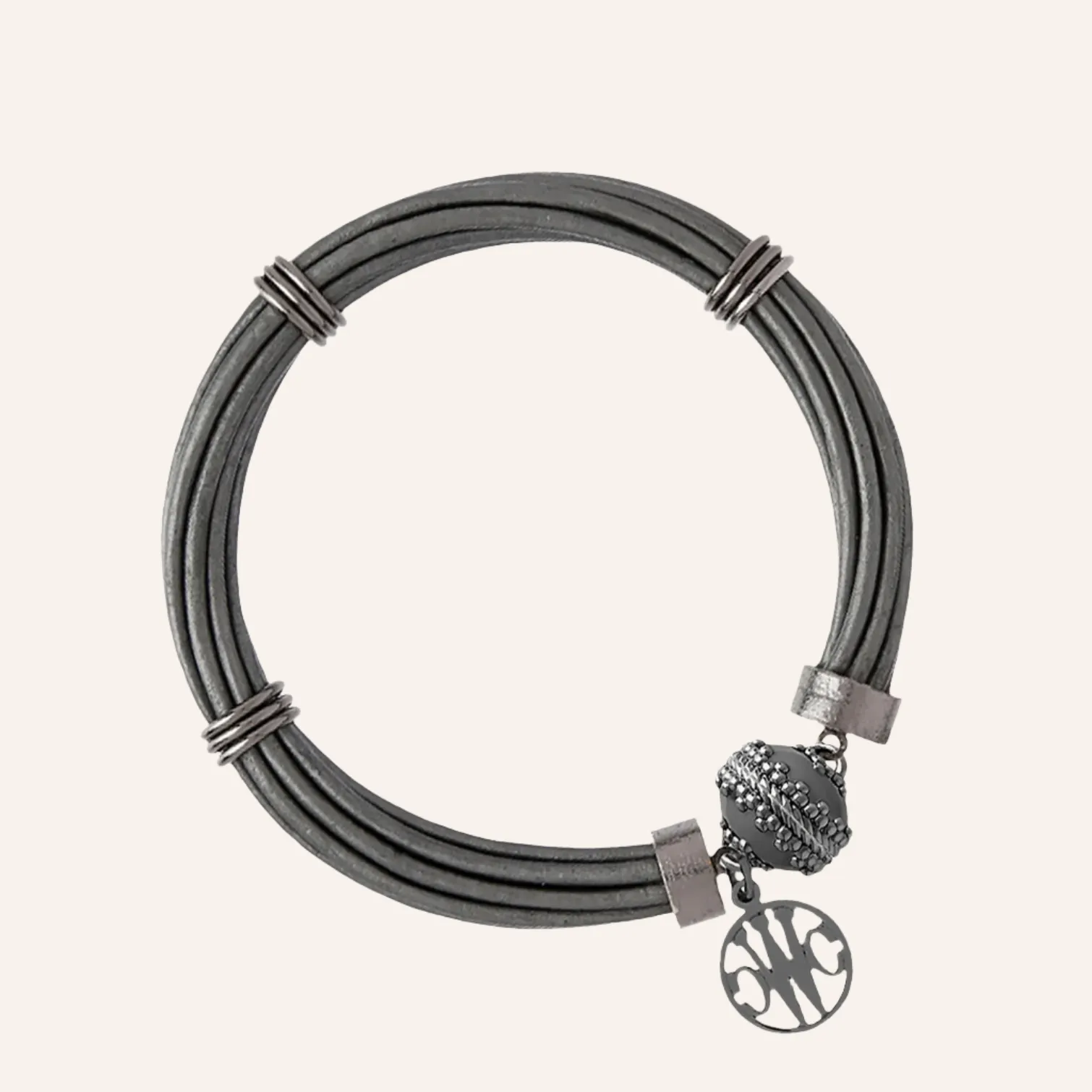 Pewter Gunmetal Leather Bracelet