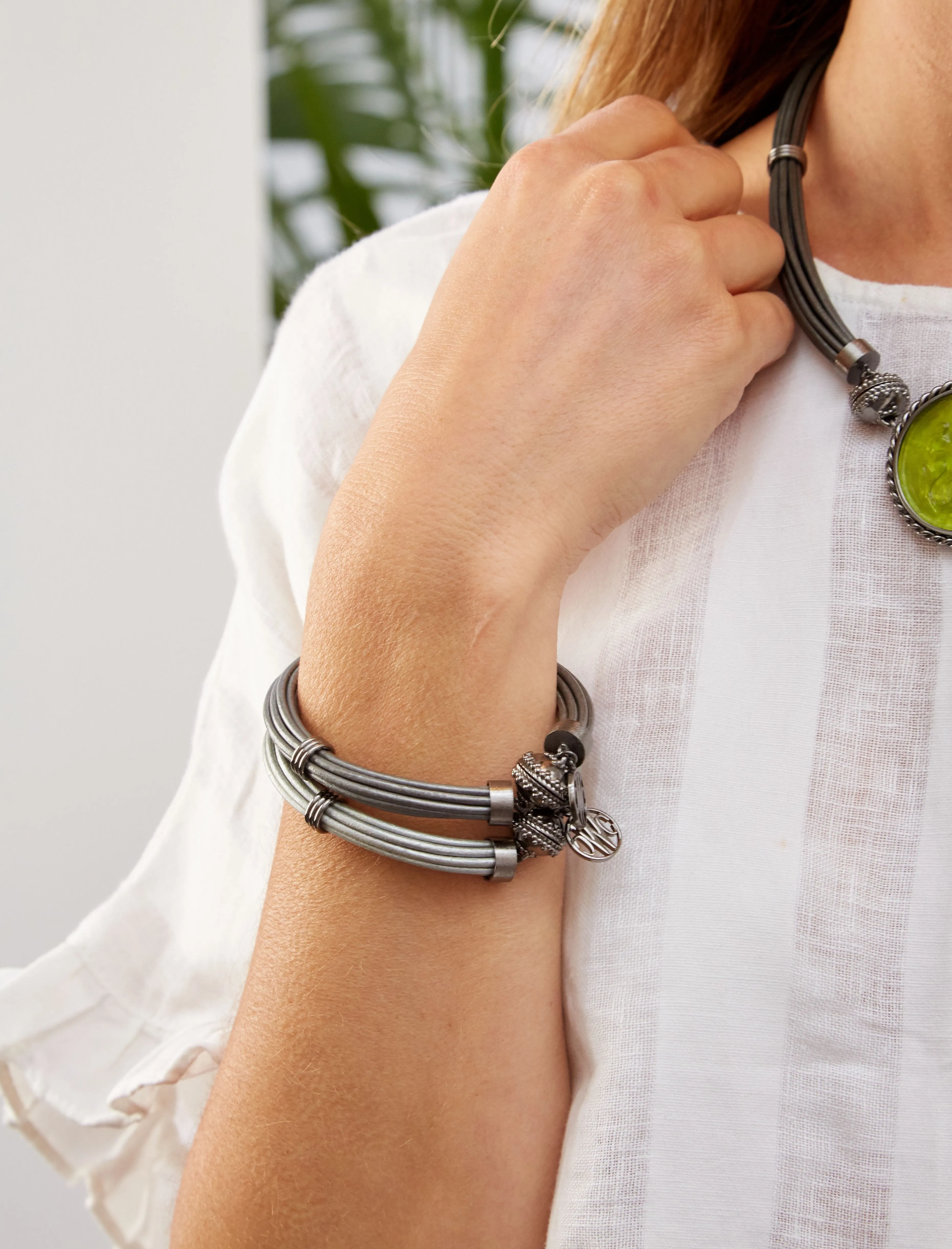 Pewter Gunmetal Leather Bracelet