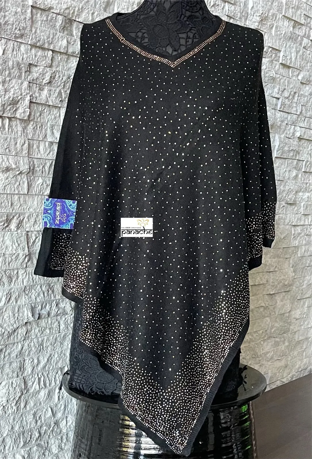 Pure Wool Poncho - Black Free Size