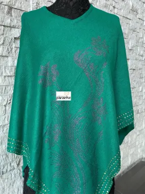 Teal Green Free Size Pure Wool Poncho