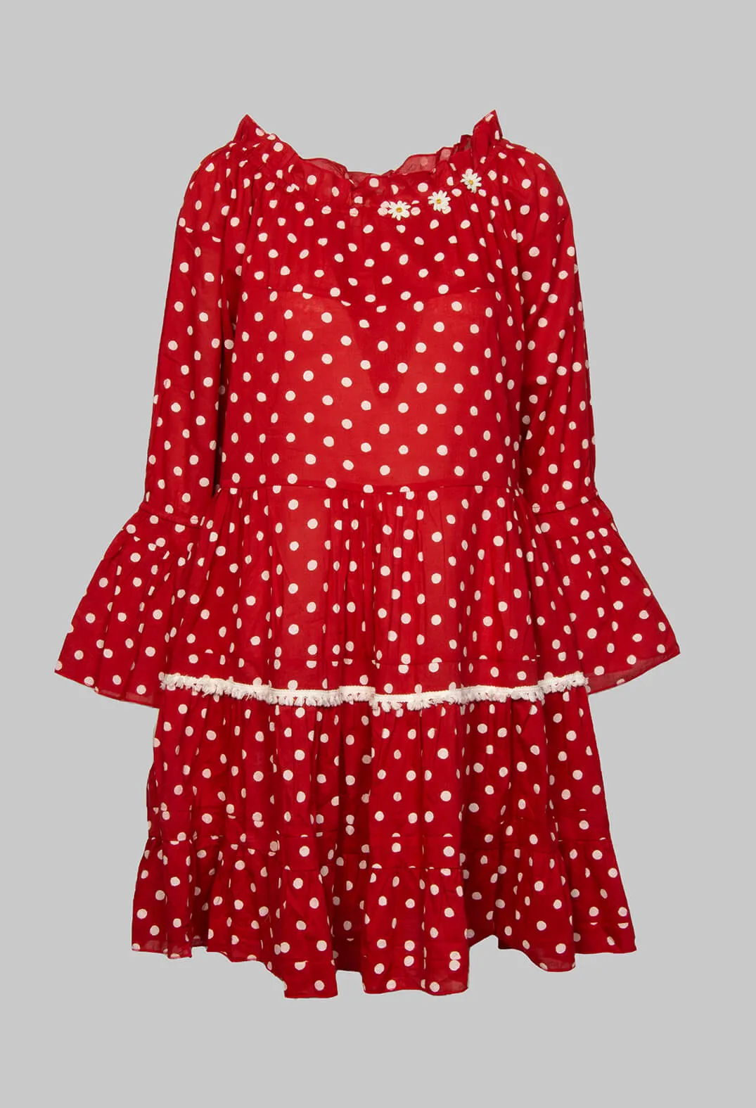 Red and White Polkadot Audrey Long Sleeve Tunic