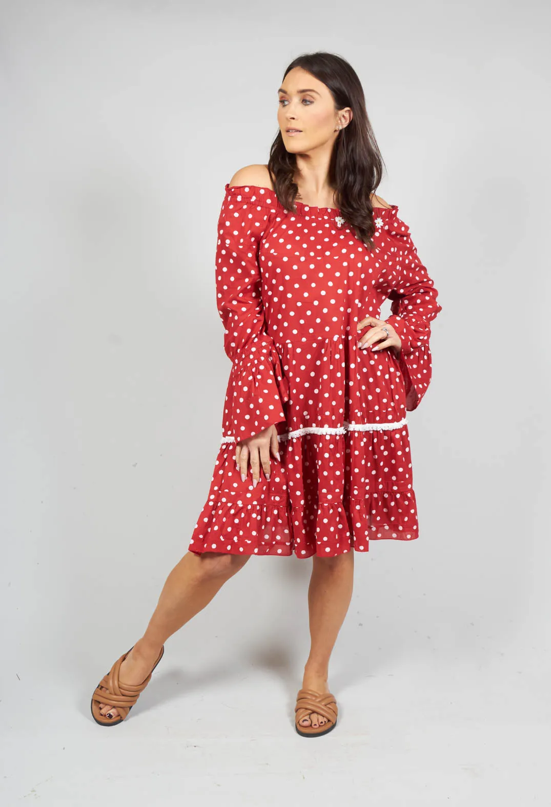 Red and White Polkadot Audrey Long Sleeve Tunic