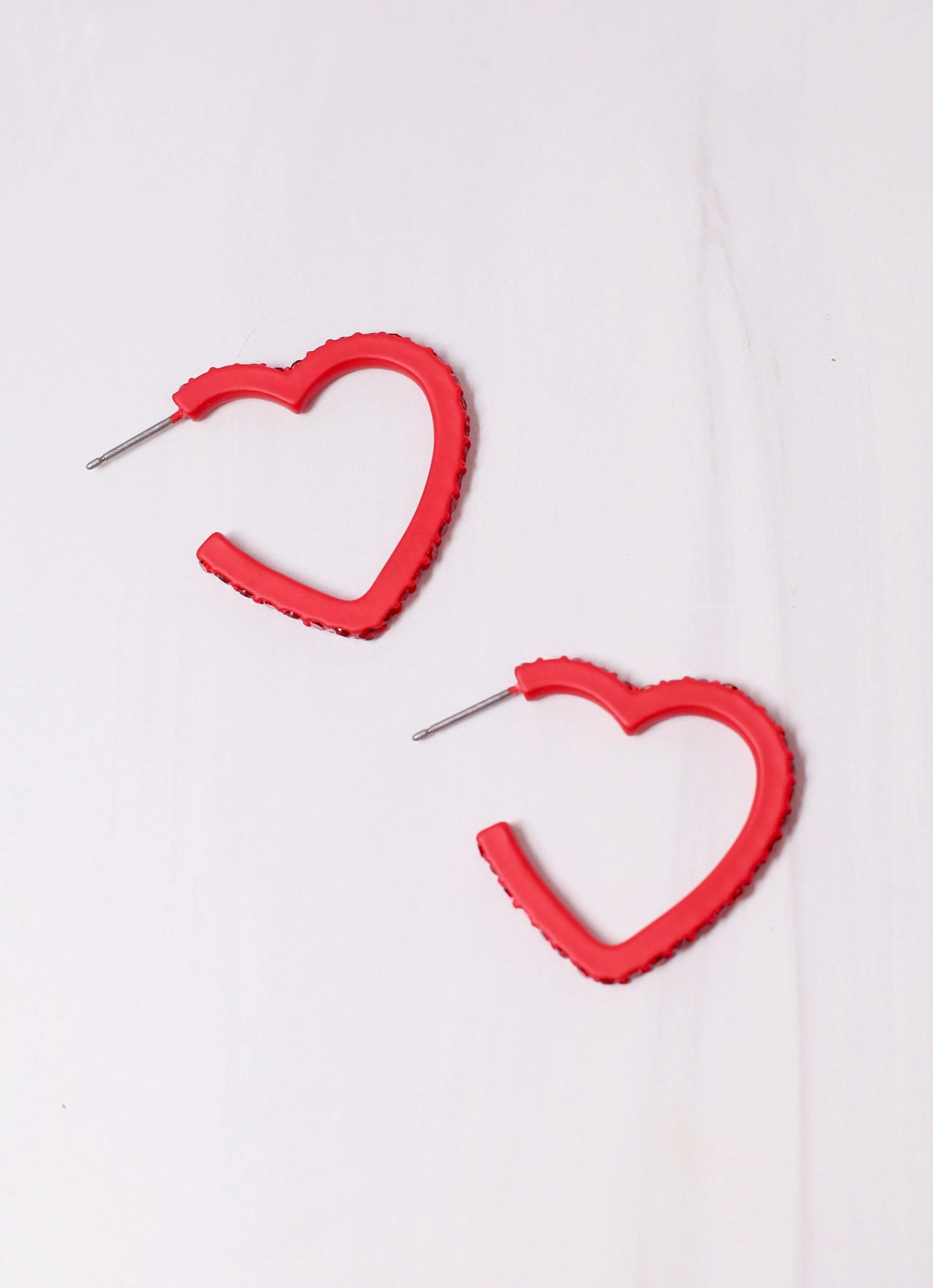 Red Achy Breaky Heart Hoop Earring