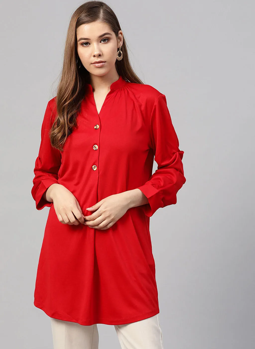 Mandarin Collar Buttoned Tunic