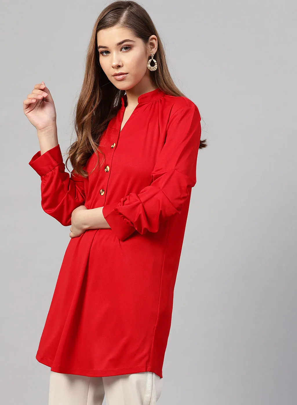 Mandarin Collar Buttoned Tunic