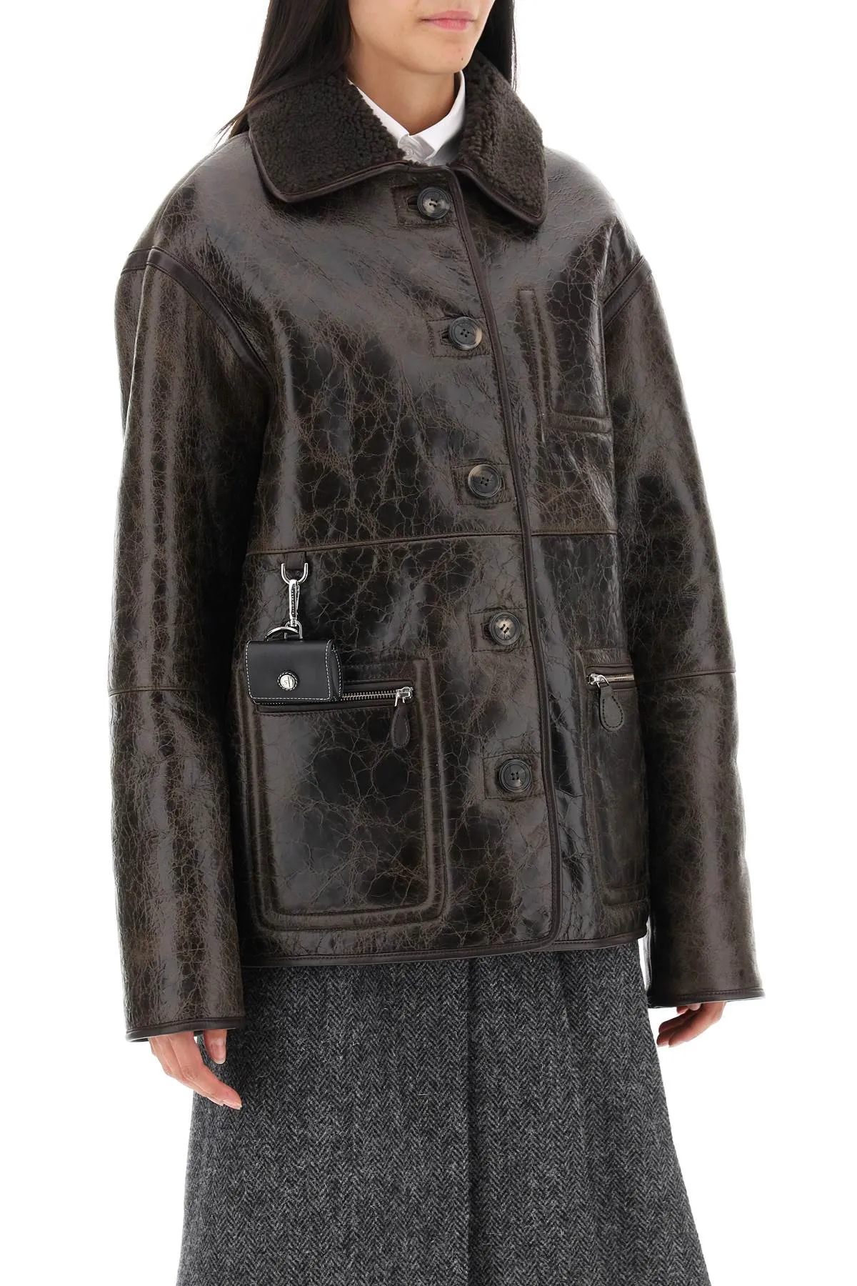 Saks Potts Ada Reversible Shearling Jacket Brown