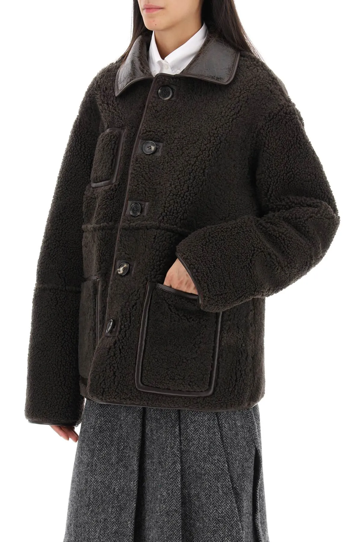 Saks Potts Ada Reversible Shearling Jacket Brown