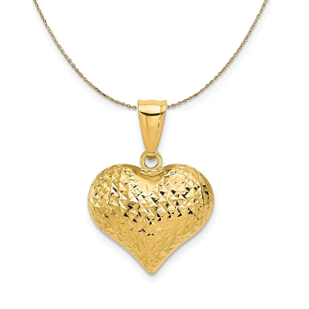 Semi Solid Diamond Cut Puffed Heart Necklace