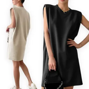 Solid BLK Short Dress with Knit Shoulder Pads