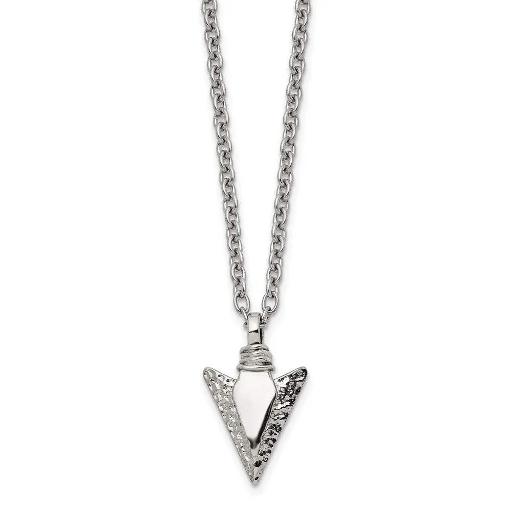 Polished Hammered Stainless Steel Arrowhead Necklace