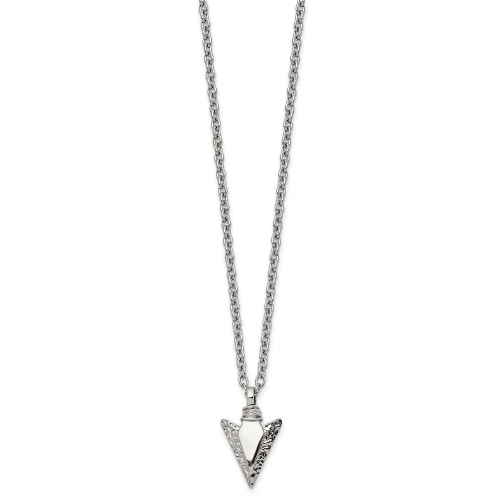 Polished Hammered Stainless Steel Arrowhead Necklace