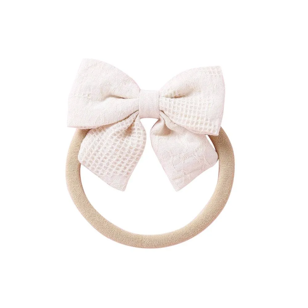 Small Waffle Bow Headband in Ivory