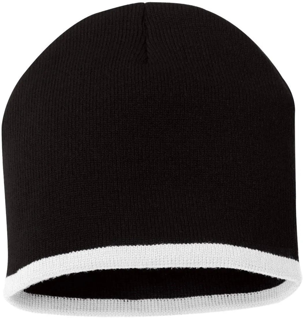 Sportsman Striped Knit Beanie in Black