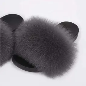 Steel Premium Polar Fox Fur Slippers