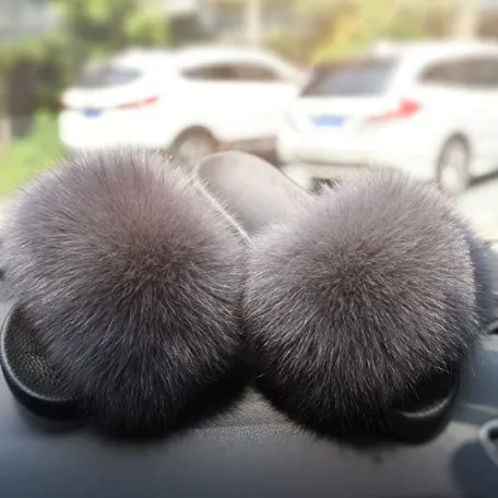 Steel Premium Polar Fox Fur Slippers