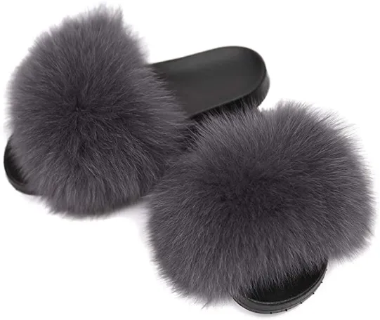 Steel Premium Polar Fox Fur Slippers