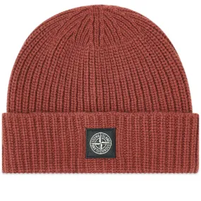 Stone Island Burgundy Patch Logo Beanie Hat