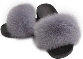 Stone Polar Fox Fur Slippers