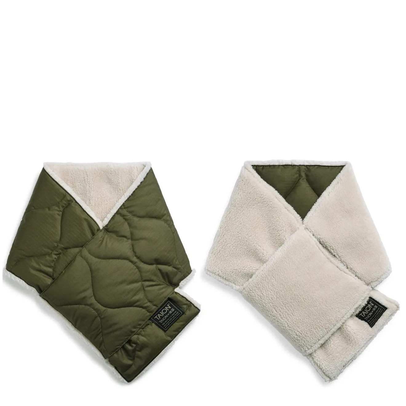 Taion Military Reversible Down Scarf in Dark Olive/Cream for Unisex