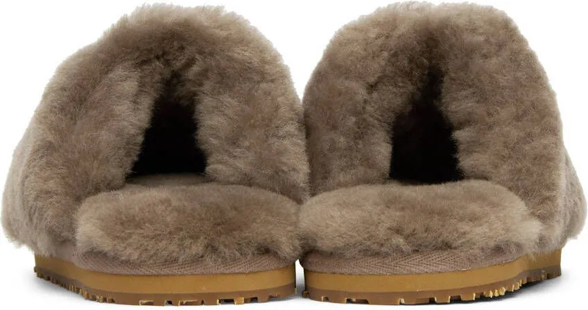 Taupe Sheepskin Fur Slippers by Mou