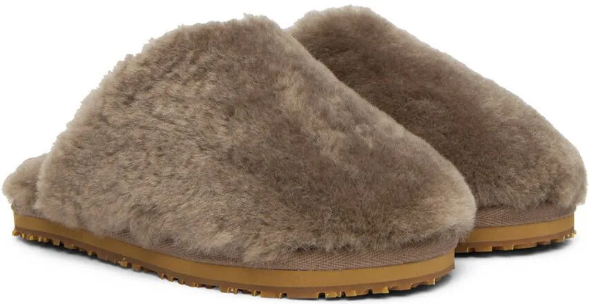 Taupe Sheepskin Fur Slippers by Mou