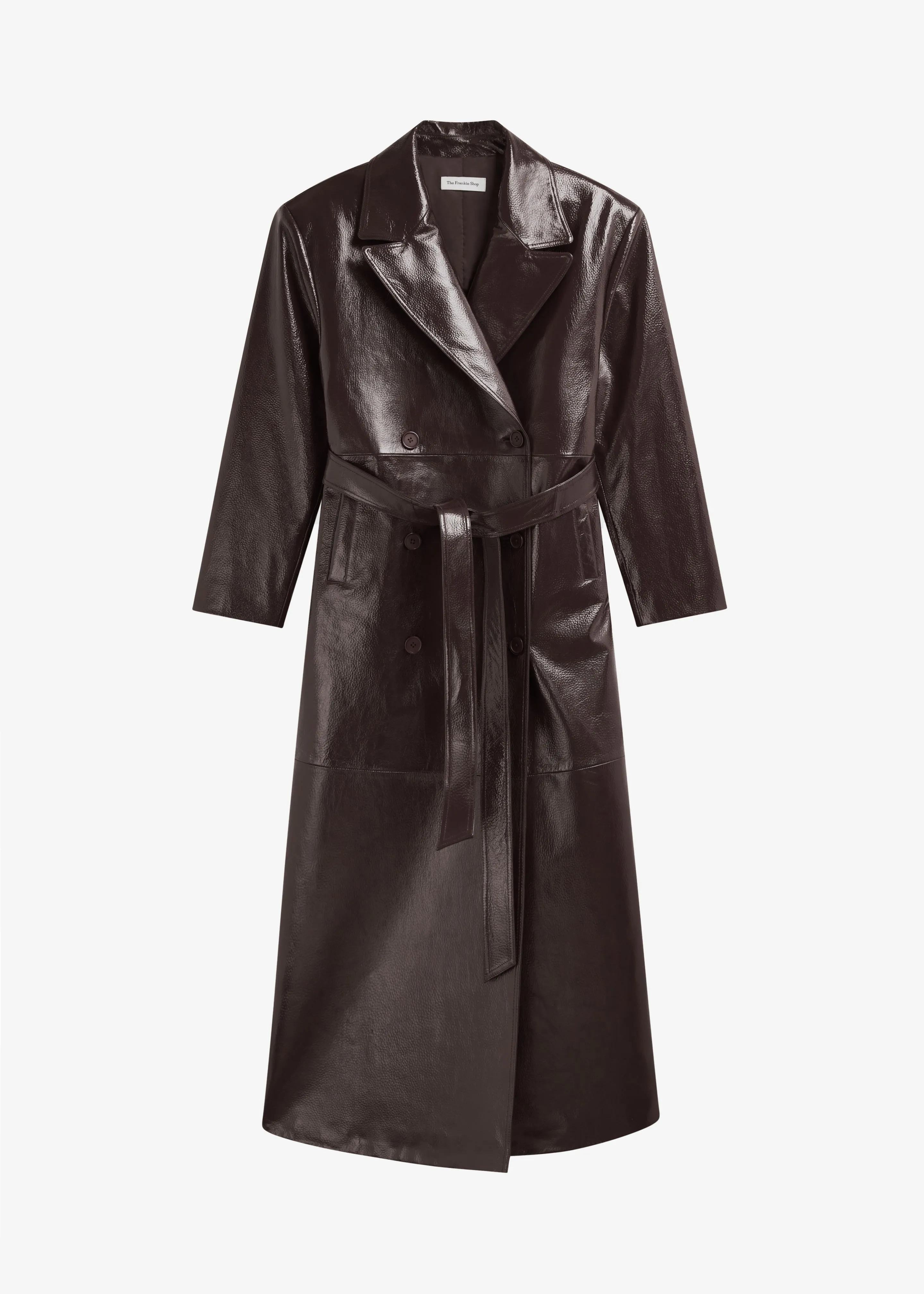 Tina Crackled Faux Leather Trench Coat Brown