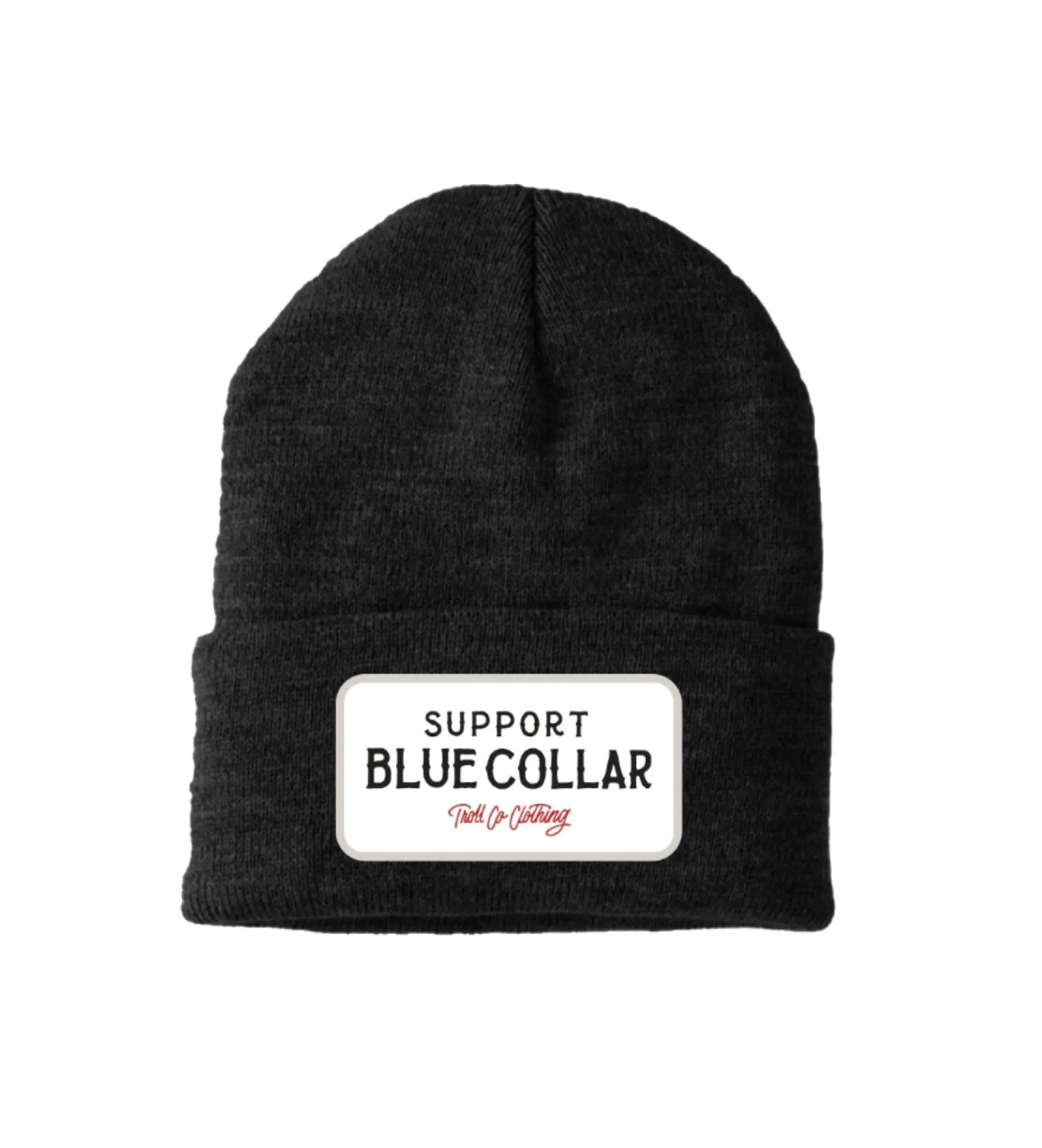 Troll Co. Premium Blue Collar Patch Knit Beanie Support