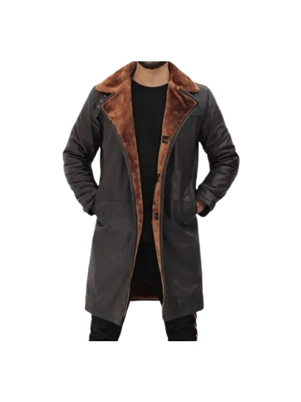 Turlock Dark Brown Shearling Leather Trench Coat