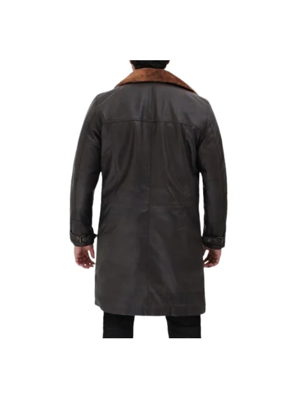 Turlock Dark Brown Shearling Leather Trench Coat