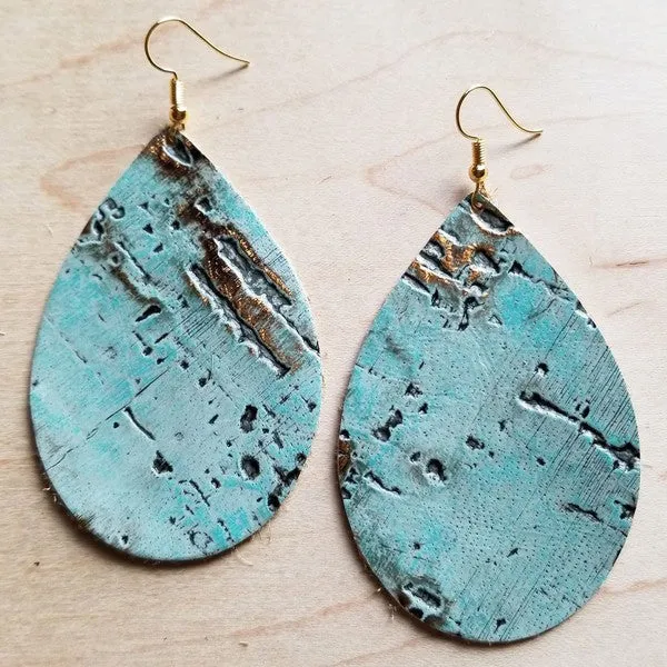 Turquoise Teardrop Earrings in Metallic Leather