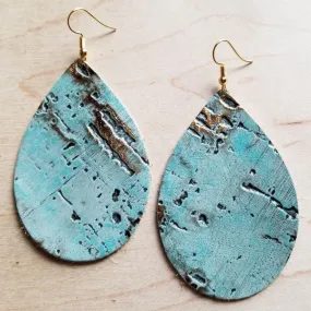 Turquoise Teardrop Earrings in Metallic Leather