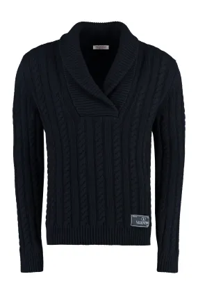 VALENTINO Mens Blue Cable Knit Sweater for FW23