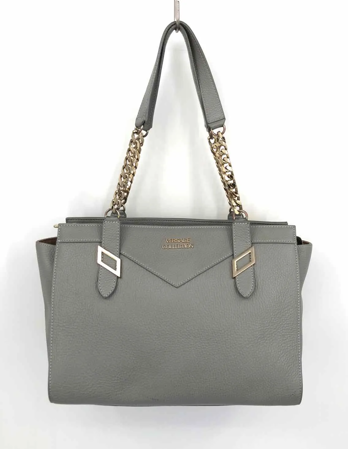 VERSACE Gray Gold Pebbled Pre Loved Purse