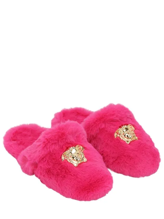 Versace   Medusa faux fur slippers