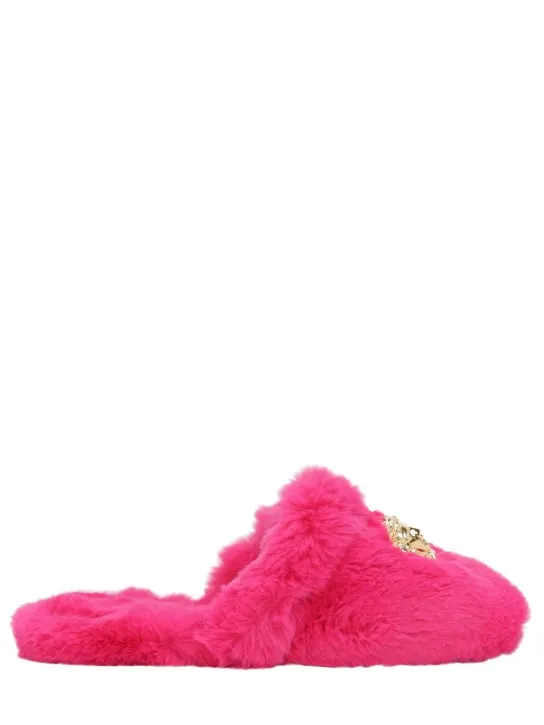 Versace   Medusa faux fur slippers