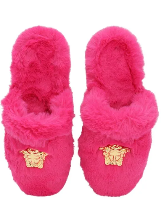 Versace   Medusa faux fur slippers